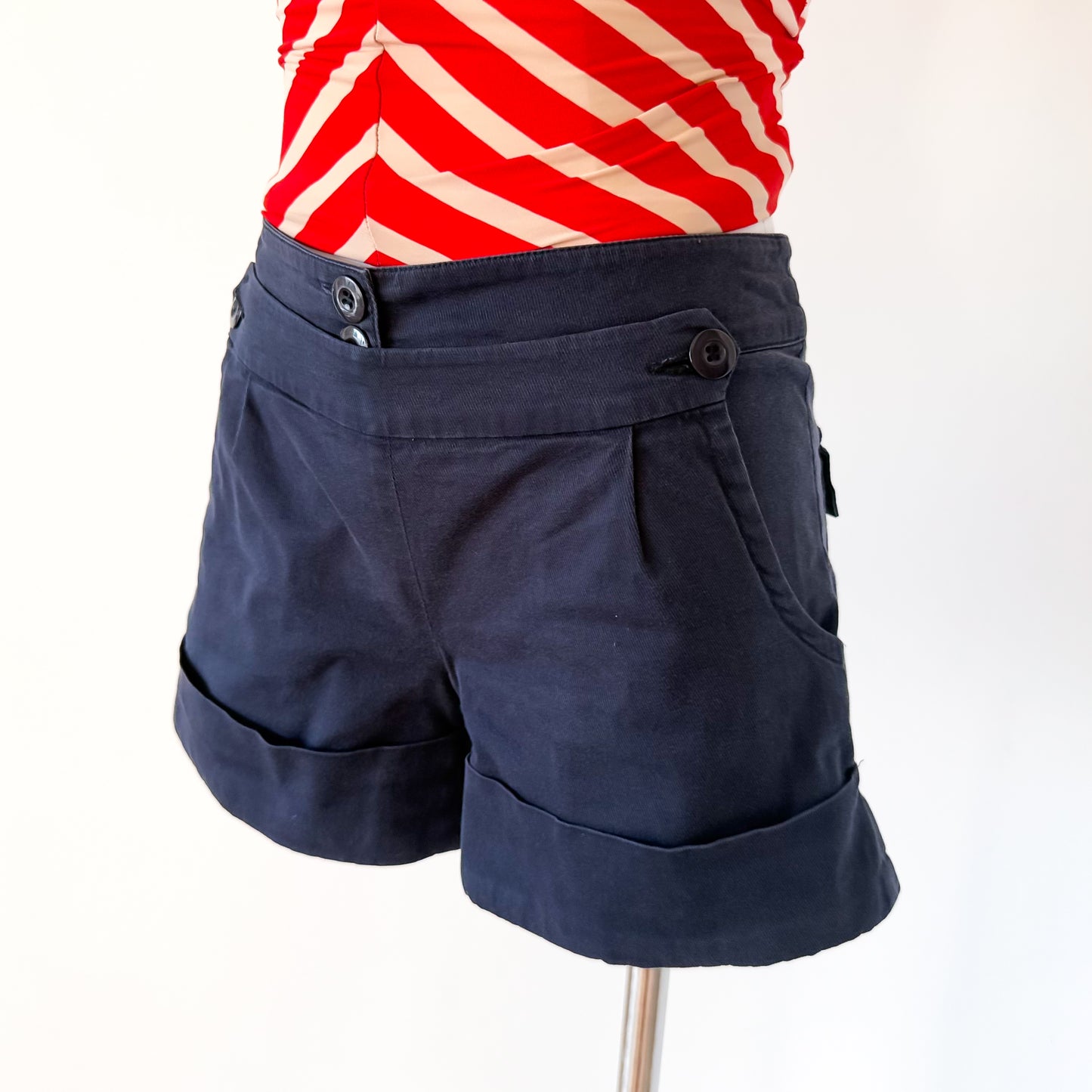 Y2K Vertigo Navy Cotton Shorts / SZ 2/4