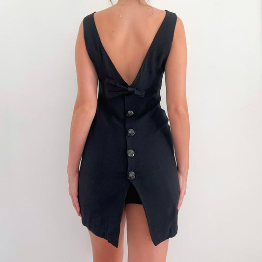 90's Black Back Button Bow Mini Dress / SZ 4/6