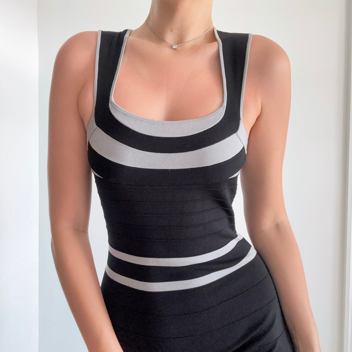 Y2K Black & Grey Bandage Mini Dress / SZ M