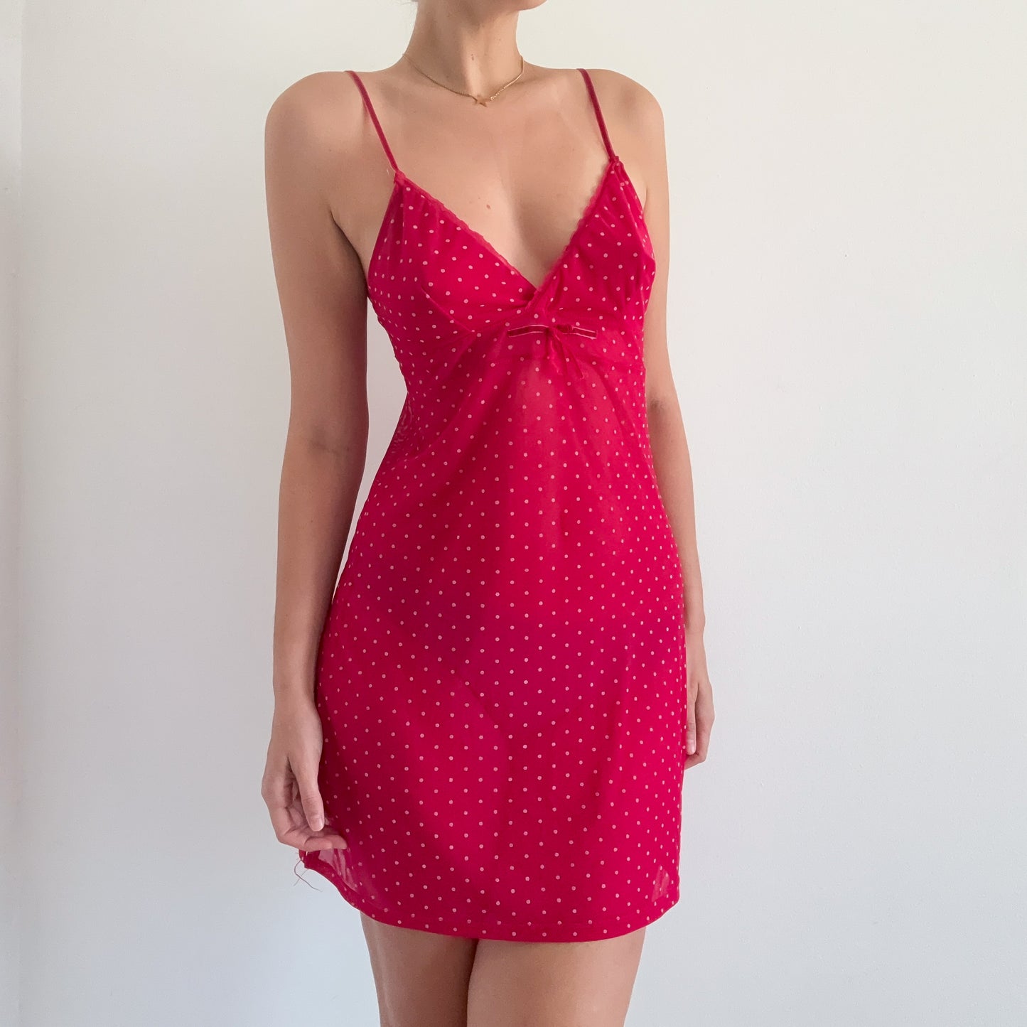 Y2K Hot Pink Polka Dot Mesh Nighty / SZ M