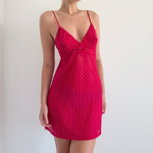 Y2K Hot Pink Polka Dot Mesh Nighty / SZ M