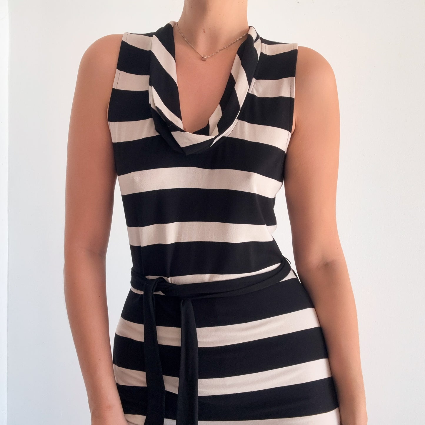 Y2K Black & Taupe Striped Modal Mini Dress / SZ S