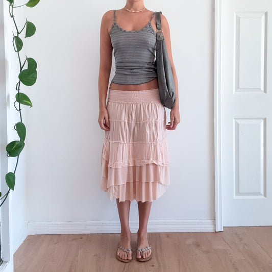 Y2K Blush Pink Cotton Mesh Midi Skirt / SZ S-M