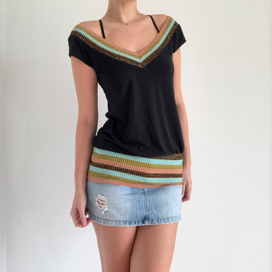 Y2K Black Multicolor Sparkle Knit Top / SZ S/M