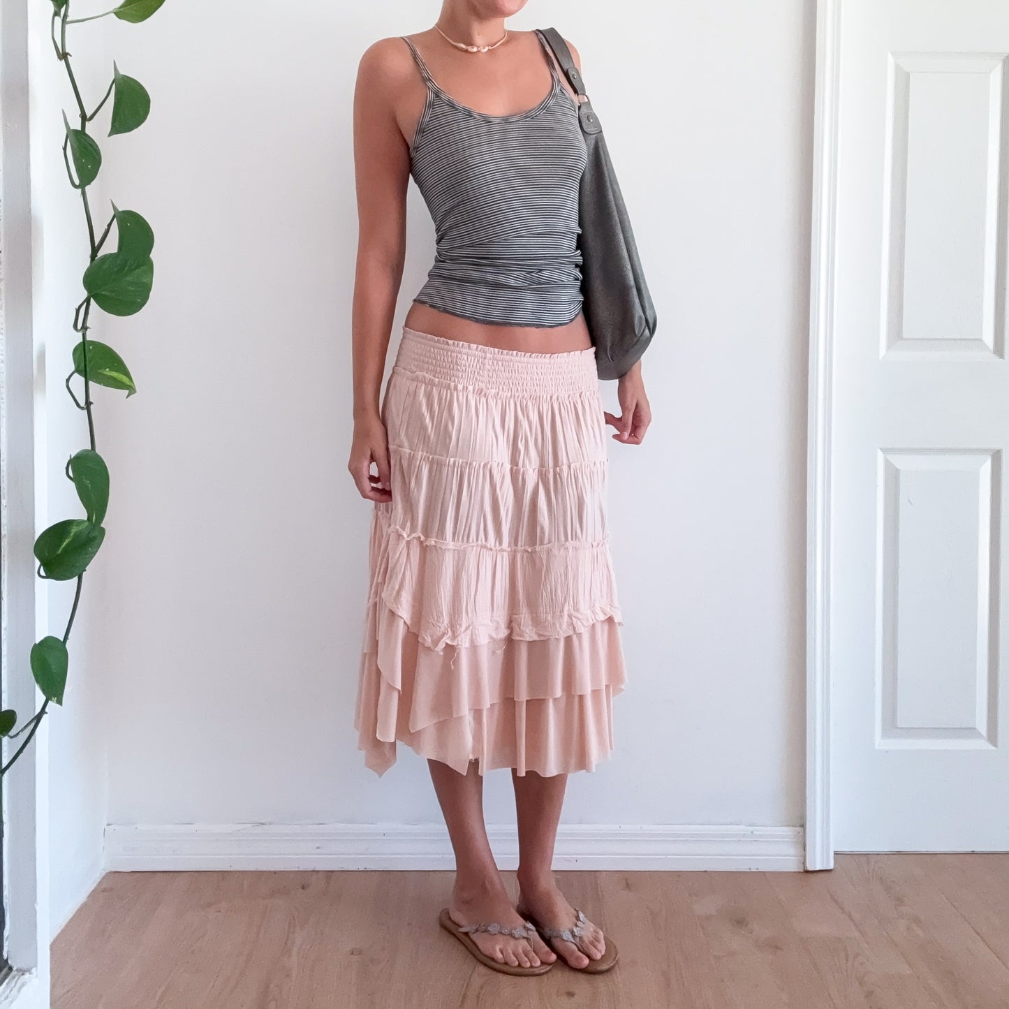 Y2K Blush Pink Cotton Mesh Midi Skirt / SZ S-M