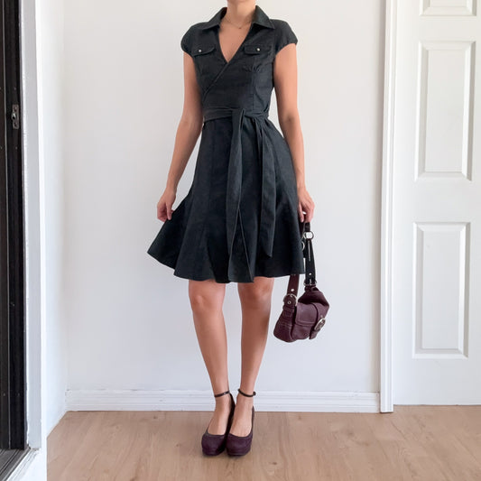 Y2K Grey Denim Wrap Style Dress / SZ S