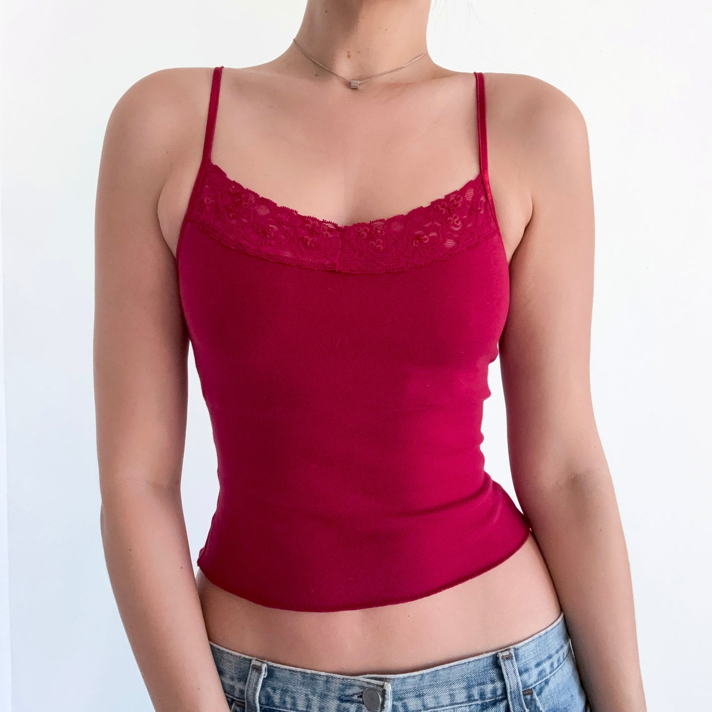 Y2K Crimson Red Lace Cami Tank / SZ S