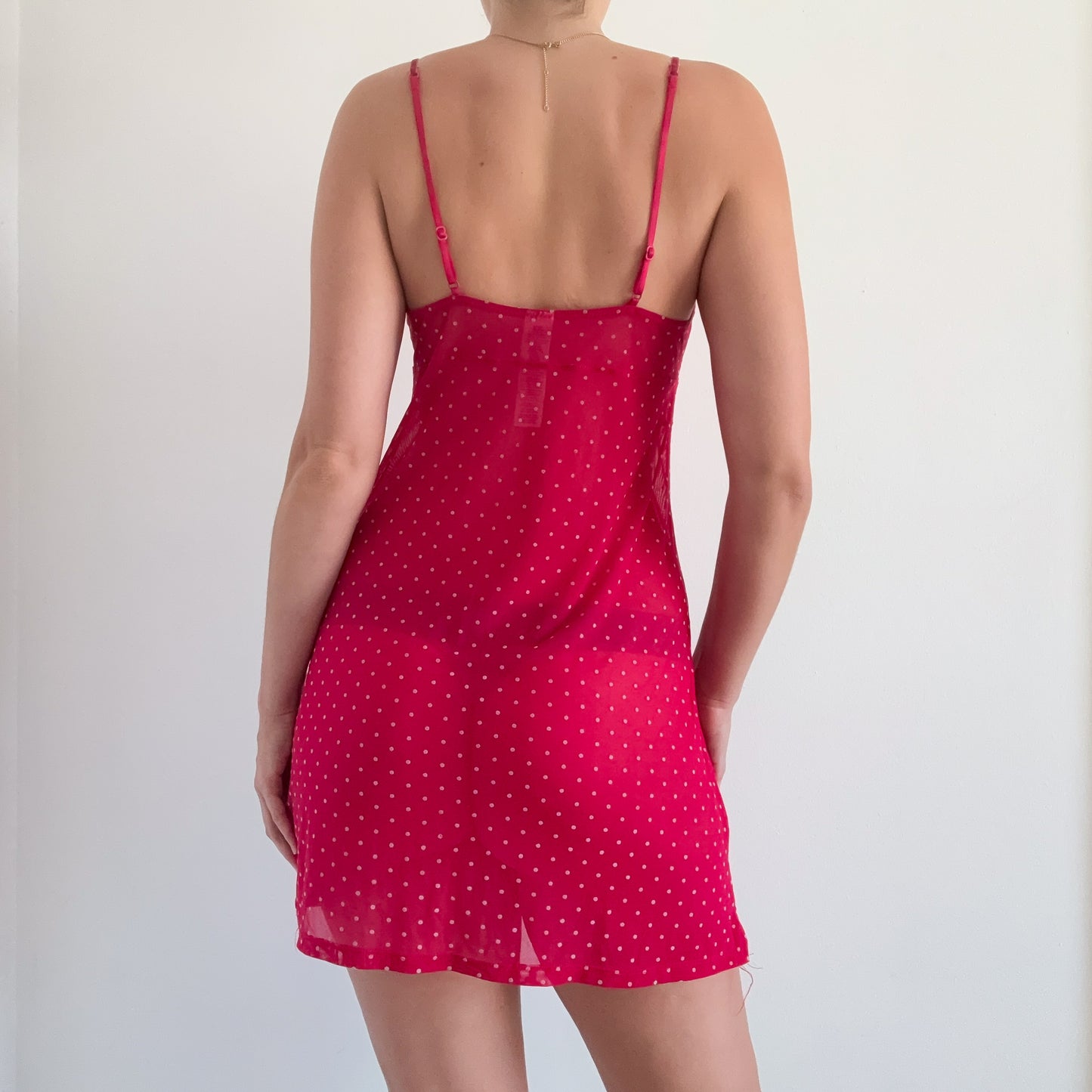 Y2K Hot Pink Polka Dot Mesh Nighty / SZ M