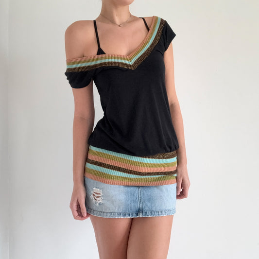Y2K Black Multicolor Sparkle Knit Top / SZ S/M