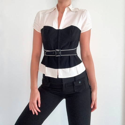 Y2K White & Black Layered Look Blouse / SZ 4