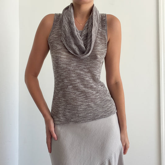 Y2K Grey Speckle Knit Cowl Neck Top / SZ M