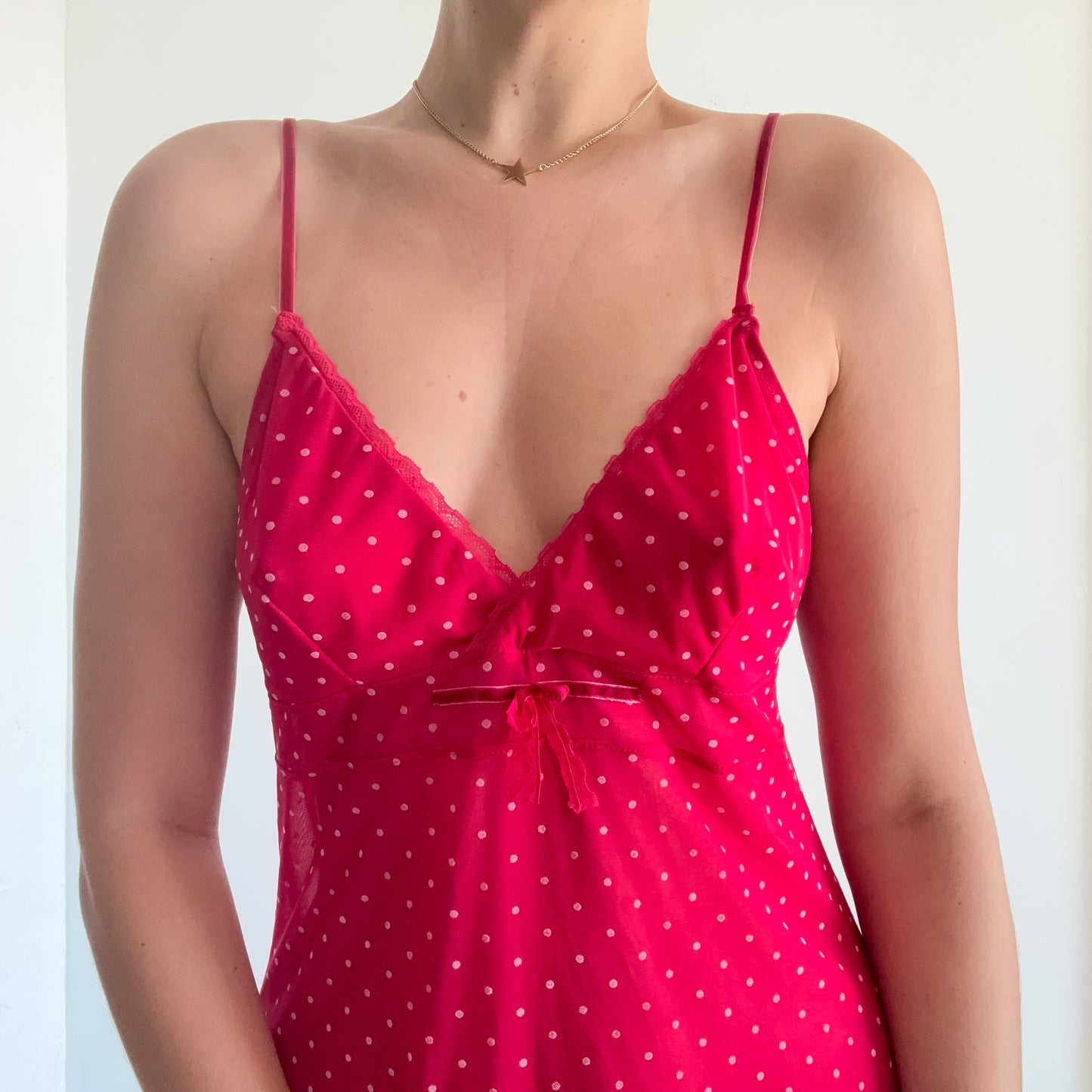Y2K Hot Pink Polka Dot Mesh Nighty / SZ M
