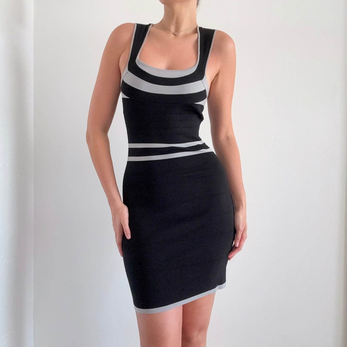 Y2K Black & Grey Bandage Mini Dress / SZ M