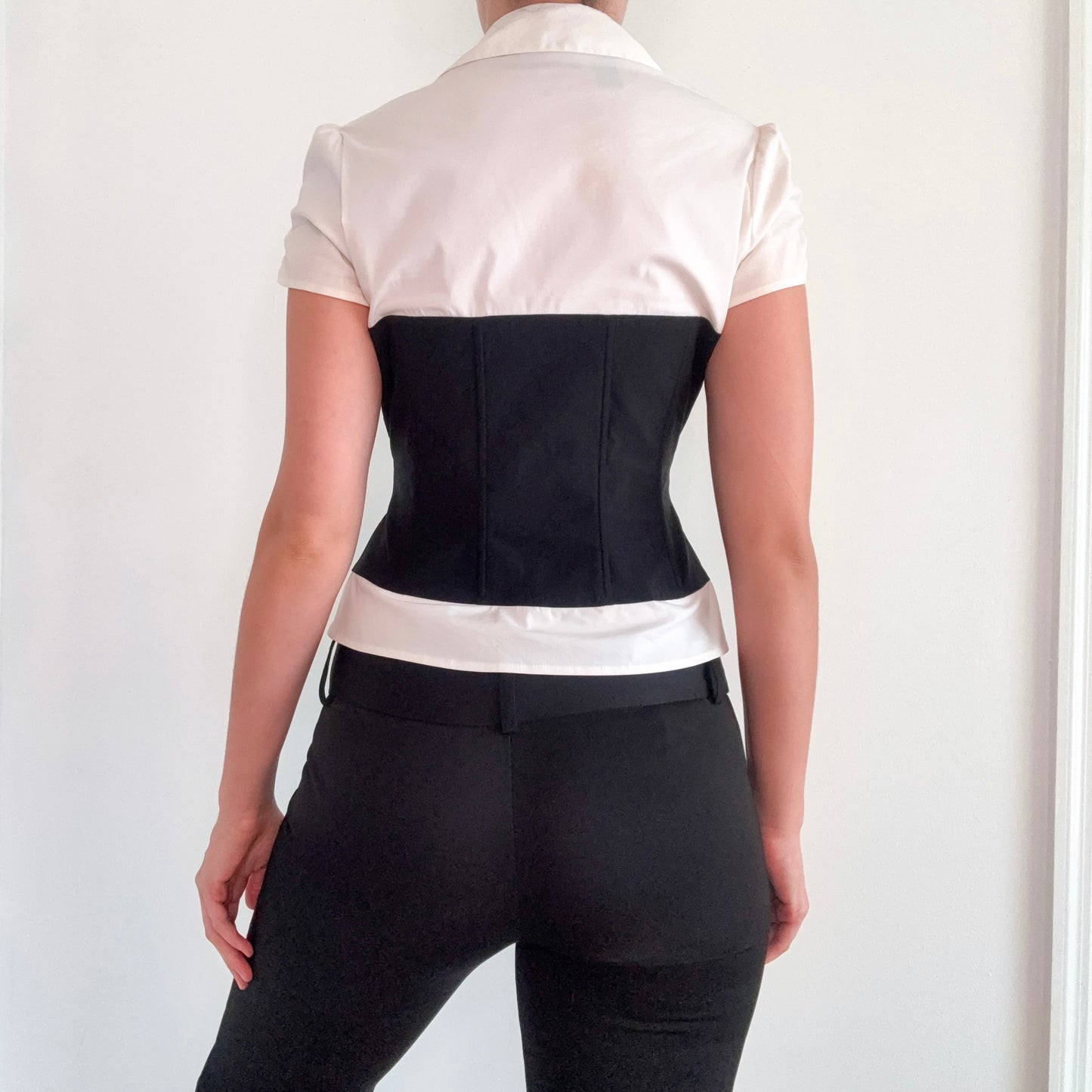 Y2K White & Black Layered Look Blouse / SZ 4