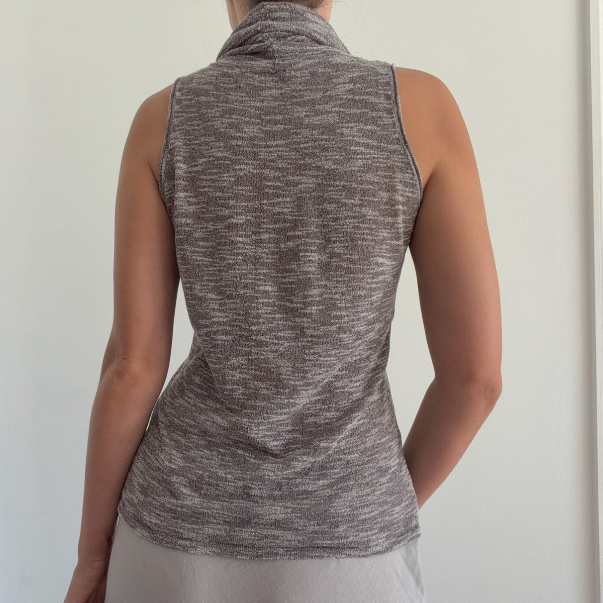 Y2K Grey Speckle Knit Cowl Neck Top / SZ M