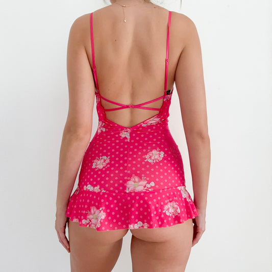 VS Hot Pink Polka Dot Floral Babydoll / SZ 34C