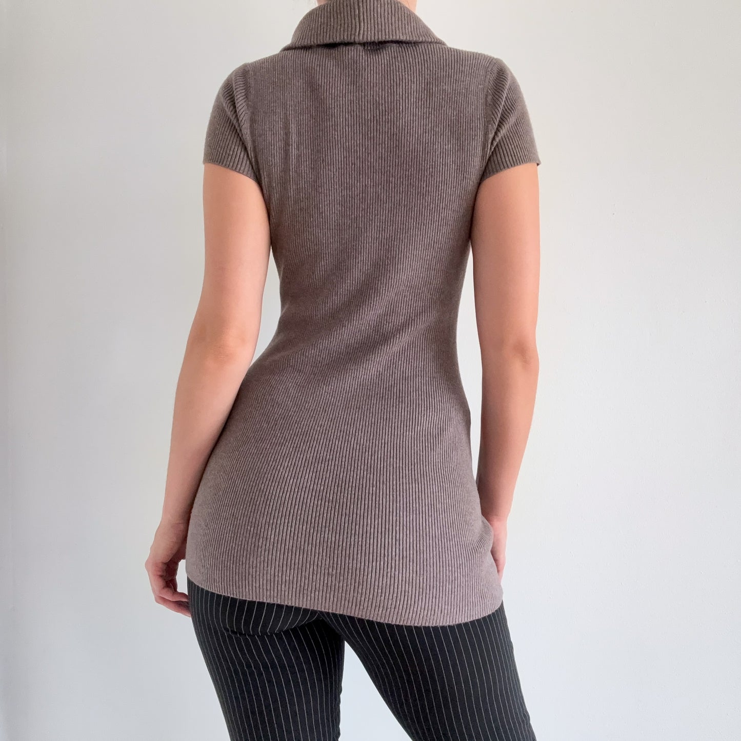 Y2K Taupe Knit Studded Cowl Neck Top / SZ S/M