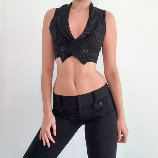 Y2K Black Pinstripe Cropped Vest / SZ S-M