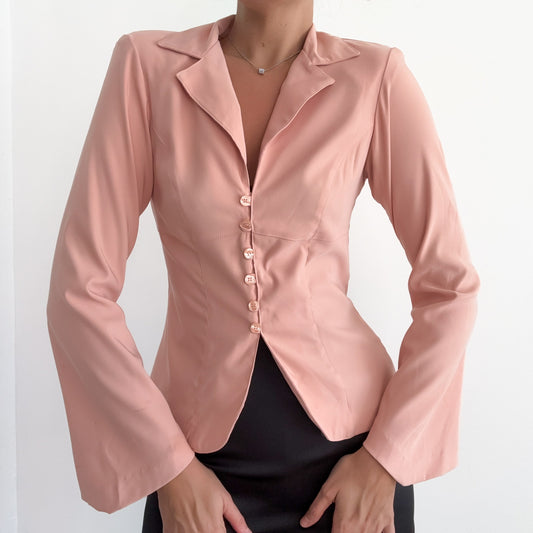 Y2K Peach Pink Flare Sleeve Blazer Top / SZ S