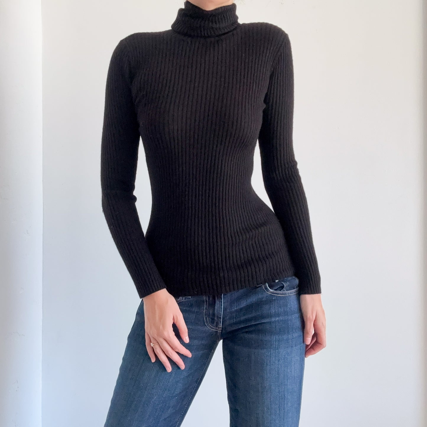 Y2K Black Merino Wool Knit Turtleneck / SZ S