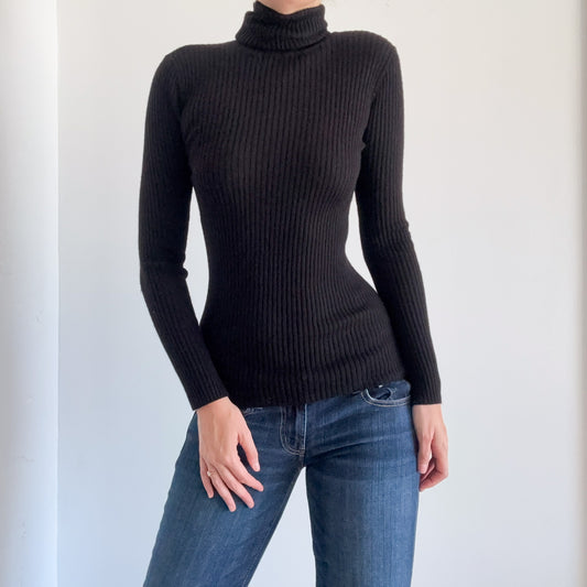 Y2K Black Merino Wool Knit Turtleneck / SZ S
