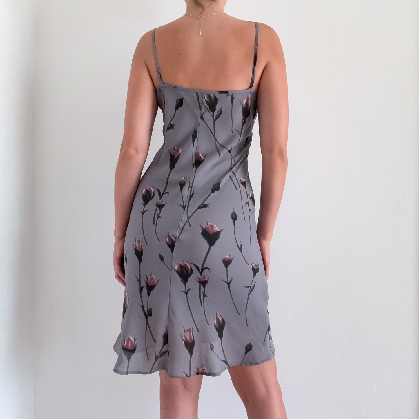 Y2K Grey Floral Sweetheart Dress / SZ M