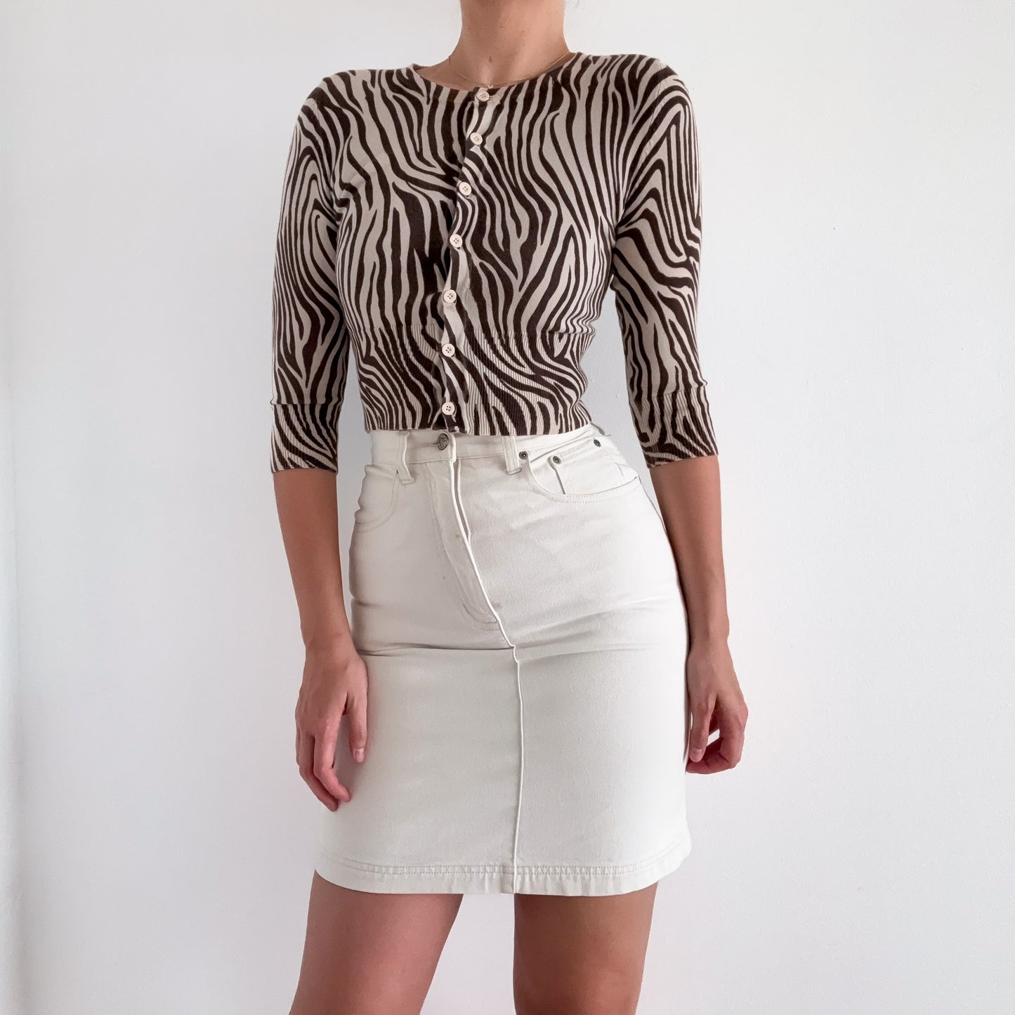 90's Cream Denim Pencil Skirt / SZ 2