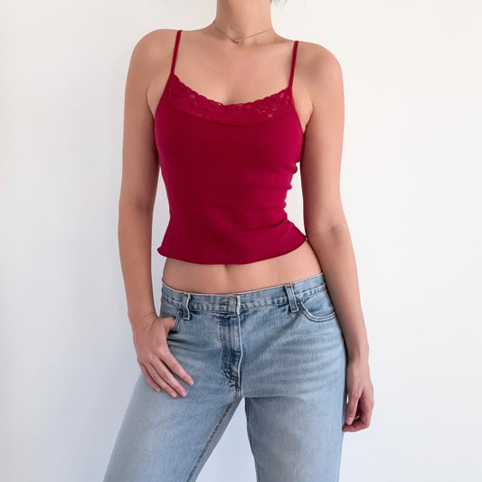 Y2K Crimson Red Lace Cami Tank / SZ S