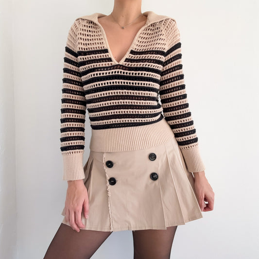 J. Crew Beige & Black Cotton Knit Pullover / SZ XS-M