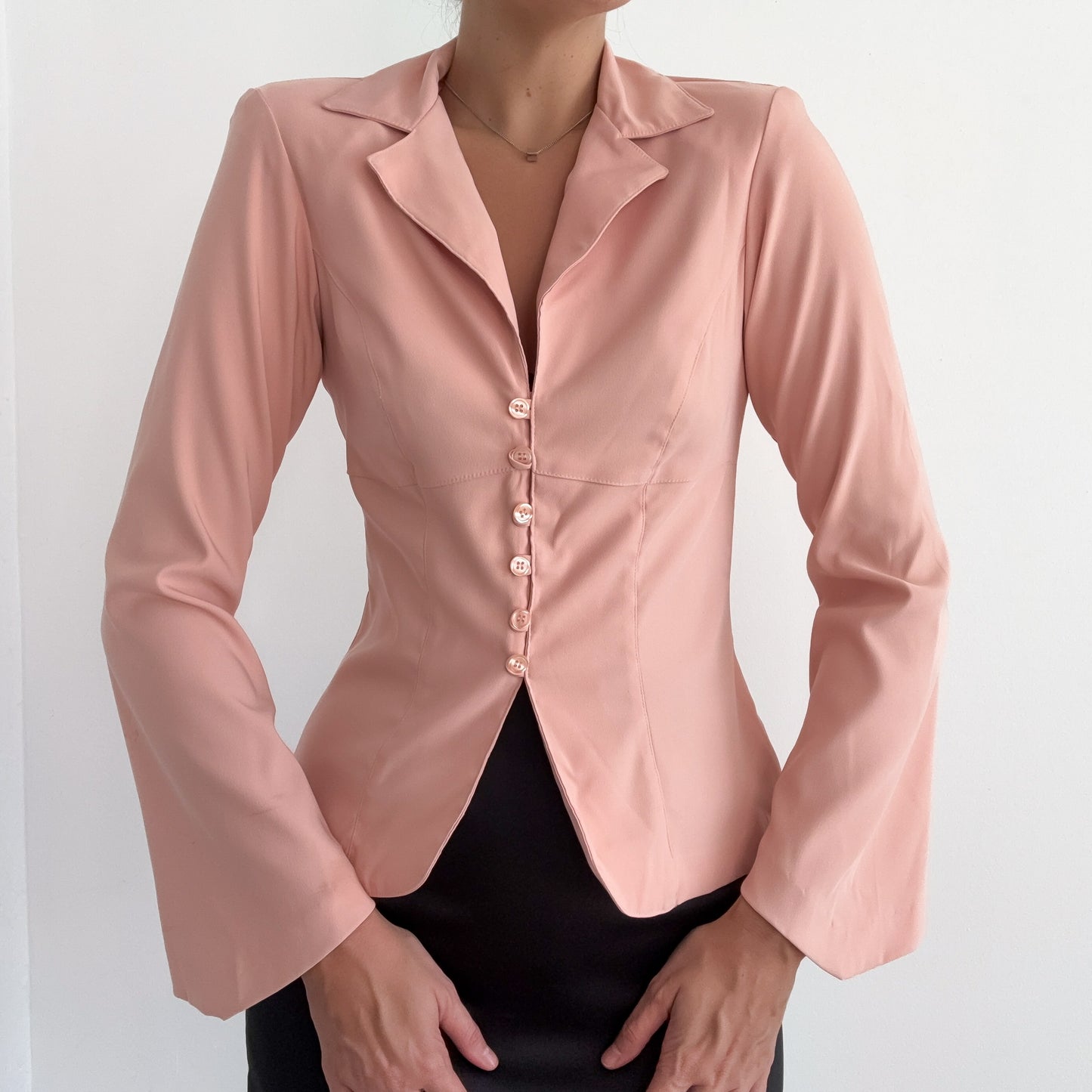Y2K Peach Pink Flare Sleeve Blazer Top / SZ S