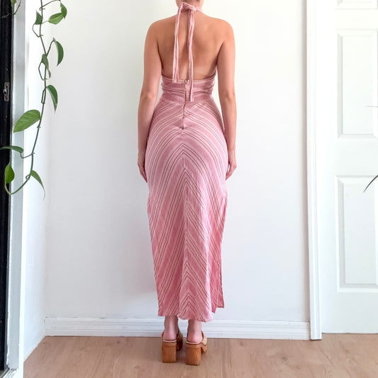 Y2K Pink Linen Chevron Maxi Dress / SZ S