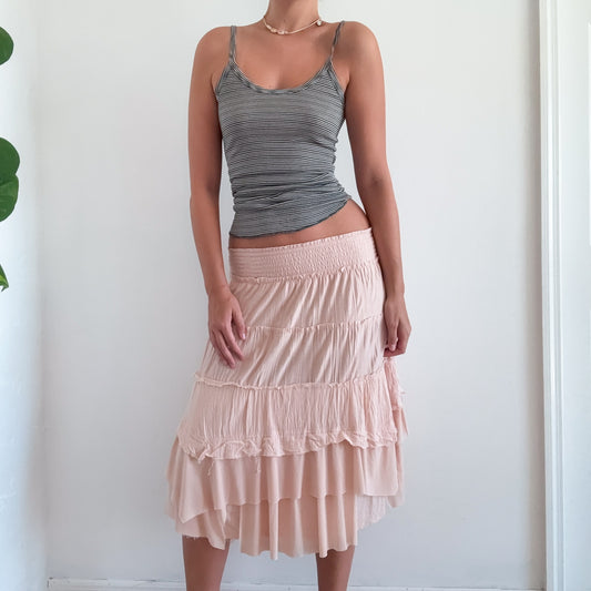 Y2K Blush Pink Cotton Mesh Midi Skirt / SZ S-M