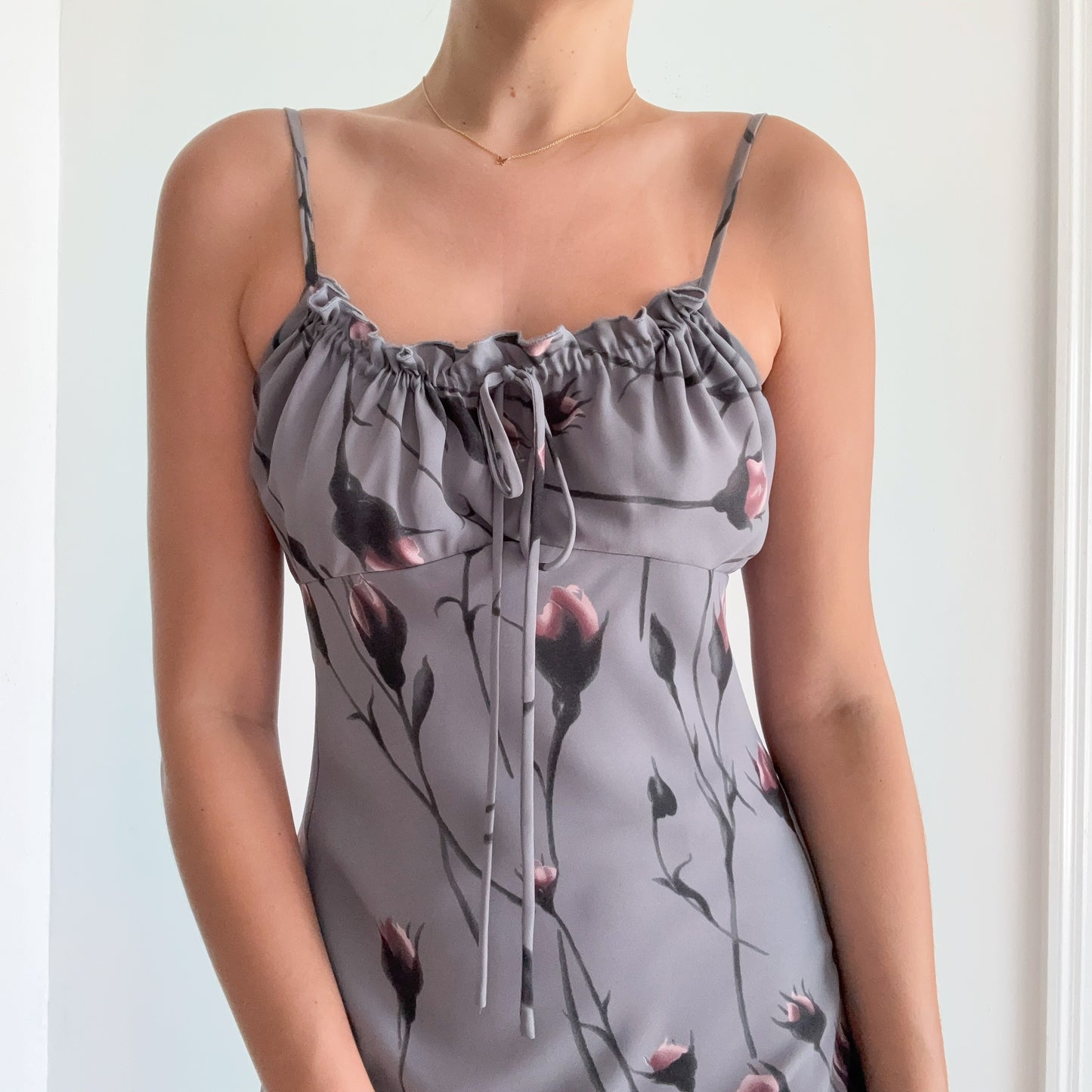 Y2K Grey Floral Sweetheart Dress / SZ M