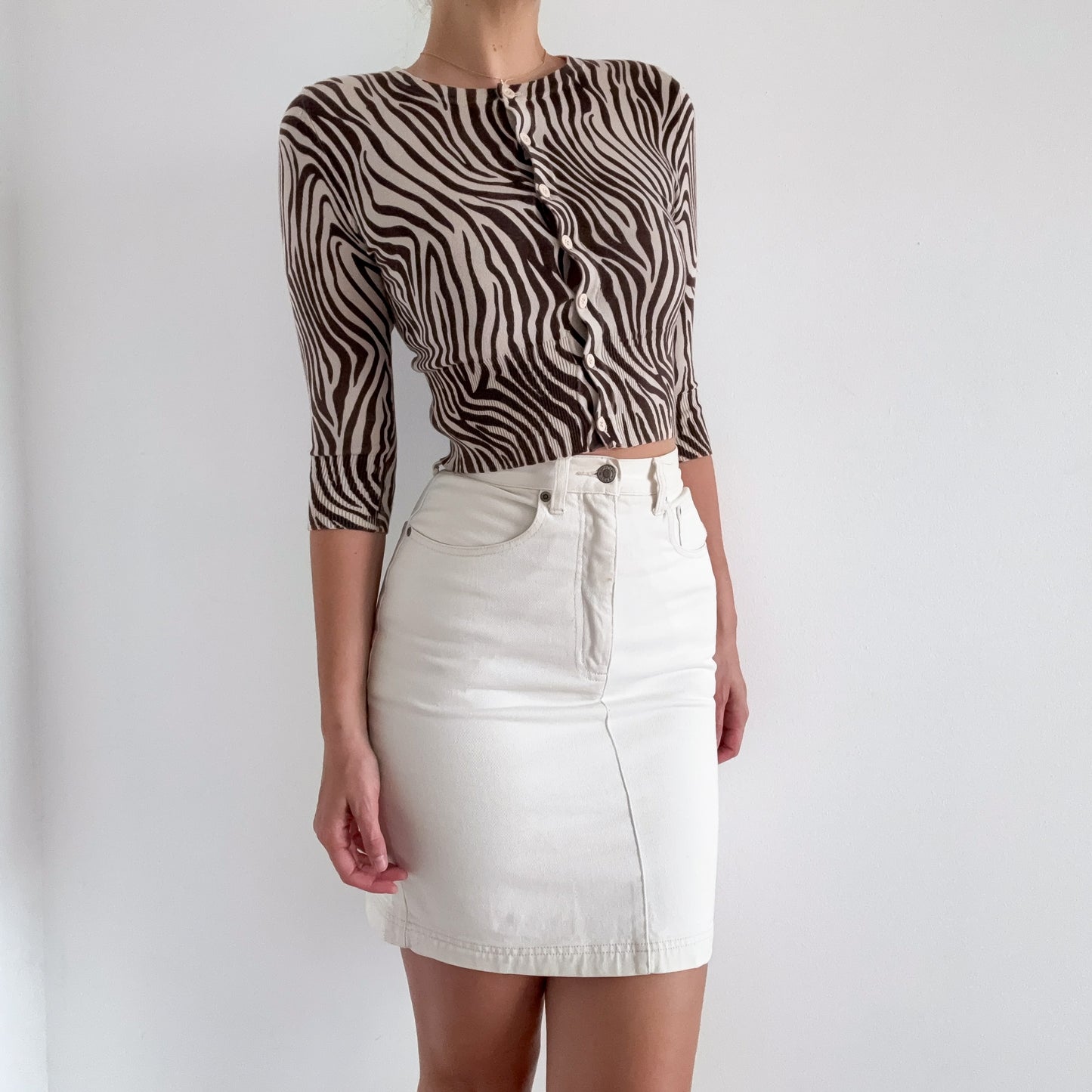 90's Cream Denim Pencil Skirt / SZ 2