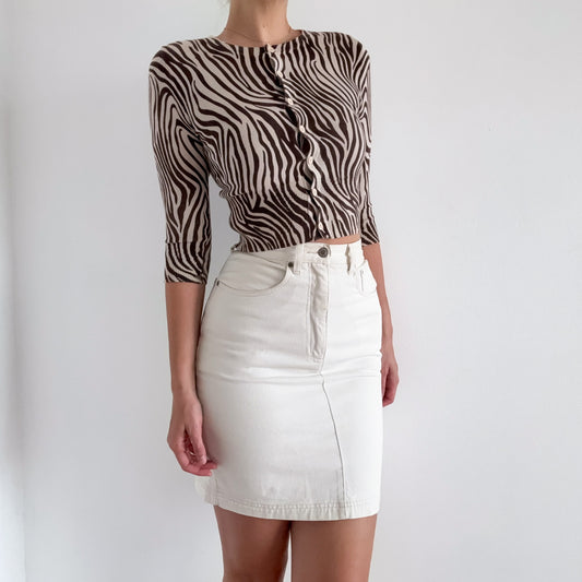 90's Cream Denim Pencil Skirt / SZ 2