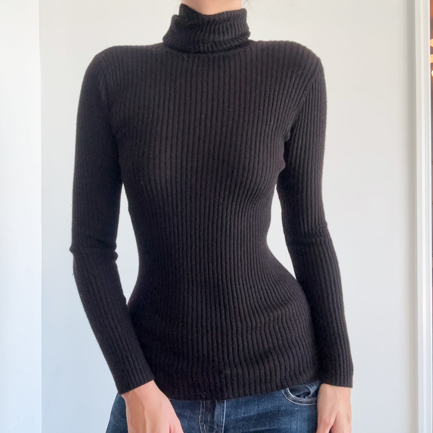 Y2K Black Merino Wool Knit Turtleneck / SZ S
