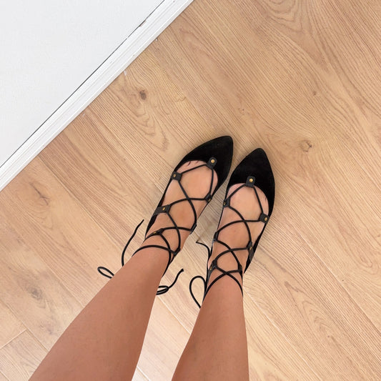 2010's Kurt Geiger Black Suede Lace Up Wedges / SZ 8.5