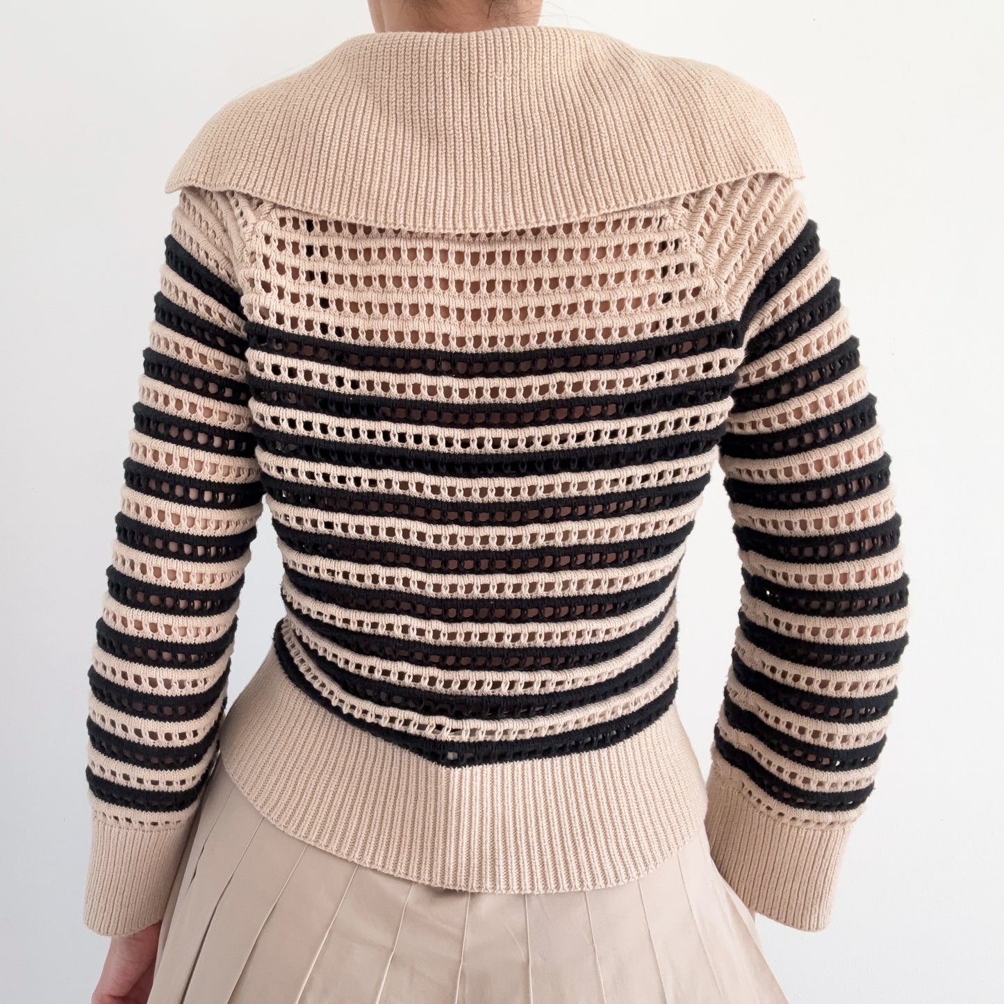 J. Crew Beige & Black Cotton Knit Pullover / SZ XS-M