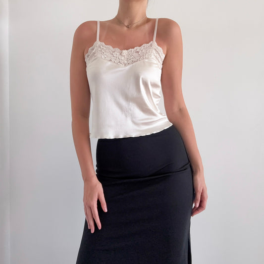 90's Ivory Shiny Lace Slip Tank / SZ S-M