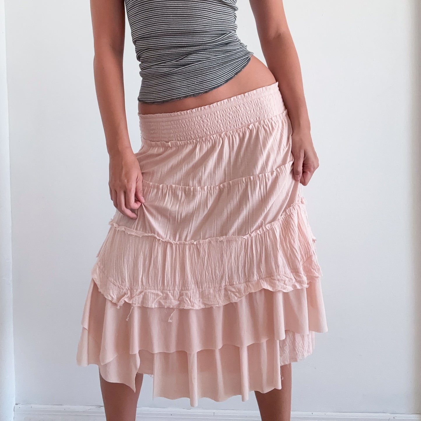 Y2K Blush Pink Cotton Mesh Midi Skirt / SZ S-M