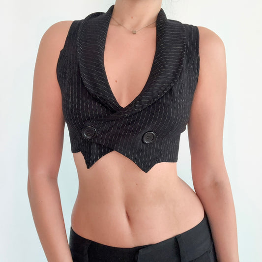 Y2K Black Pinstripe Cropped Vest / SZ S-M