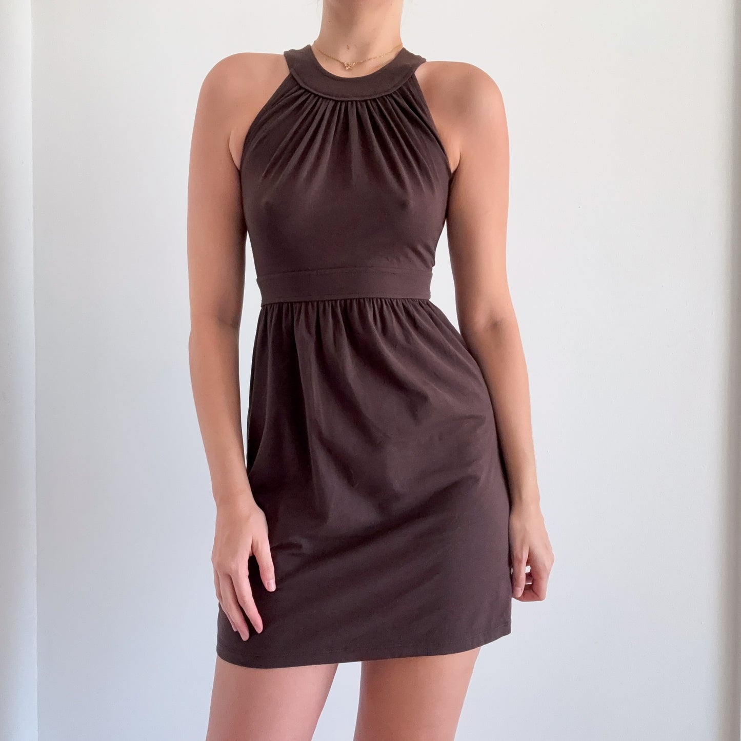 Y2K Brown Cotton Mini Dress / SX XS