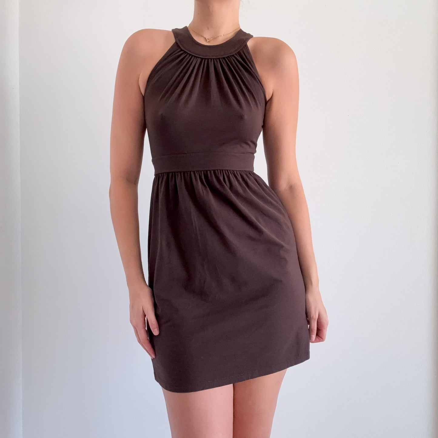 Y2K Brown Cotton Mini Dress / SX XS