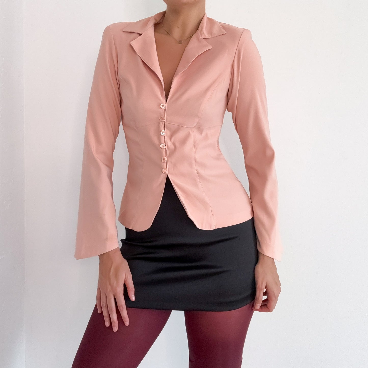 Y2K Peach Pink Flare Sleeve Blazer Top / SZ S