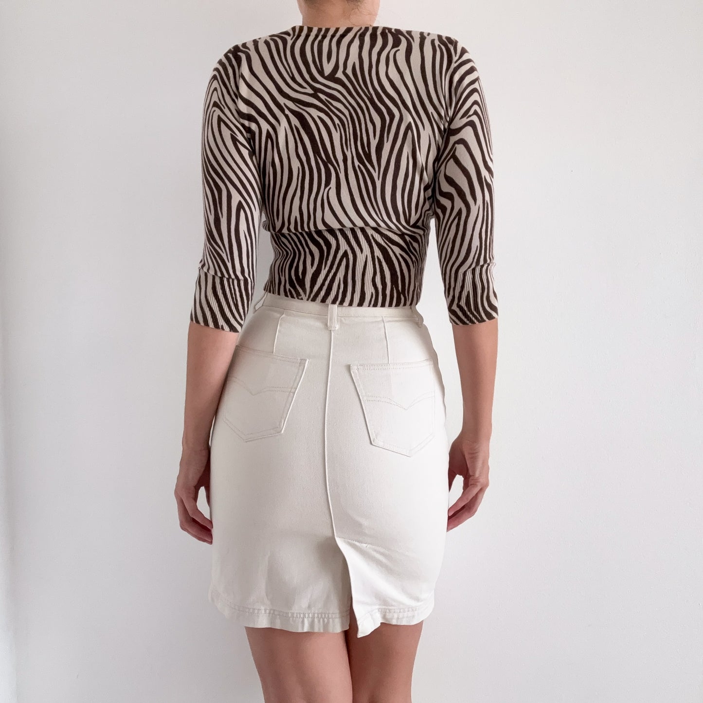 90's Cream Denim Pencil Skirt / SZ 2