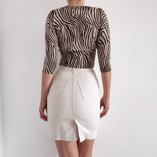 90's Cream Denim Pencil Skirt / SZ 2