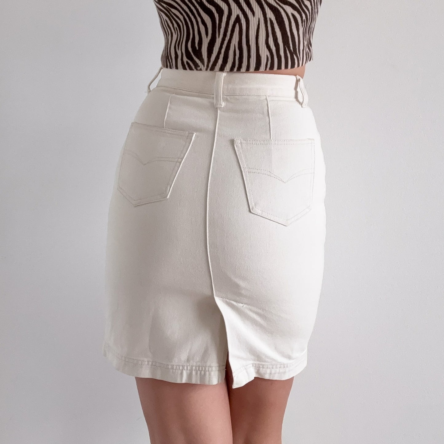 90's Cream Denim Pencil Skirt / SZ 2