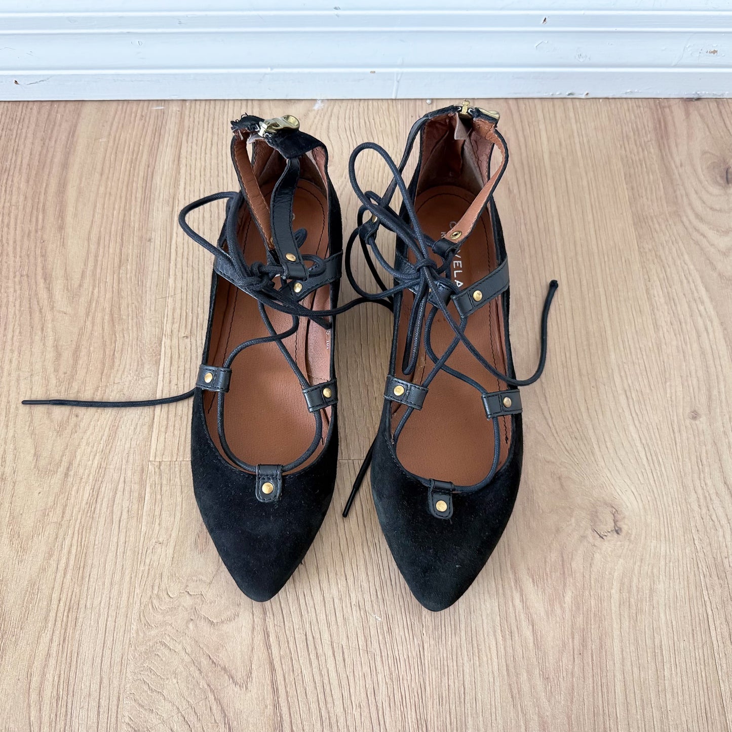 2010's Kurt Geiger Black Suede Lace Up Wedges / SZ 8.5