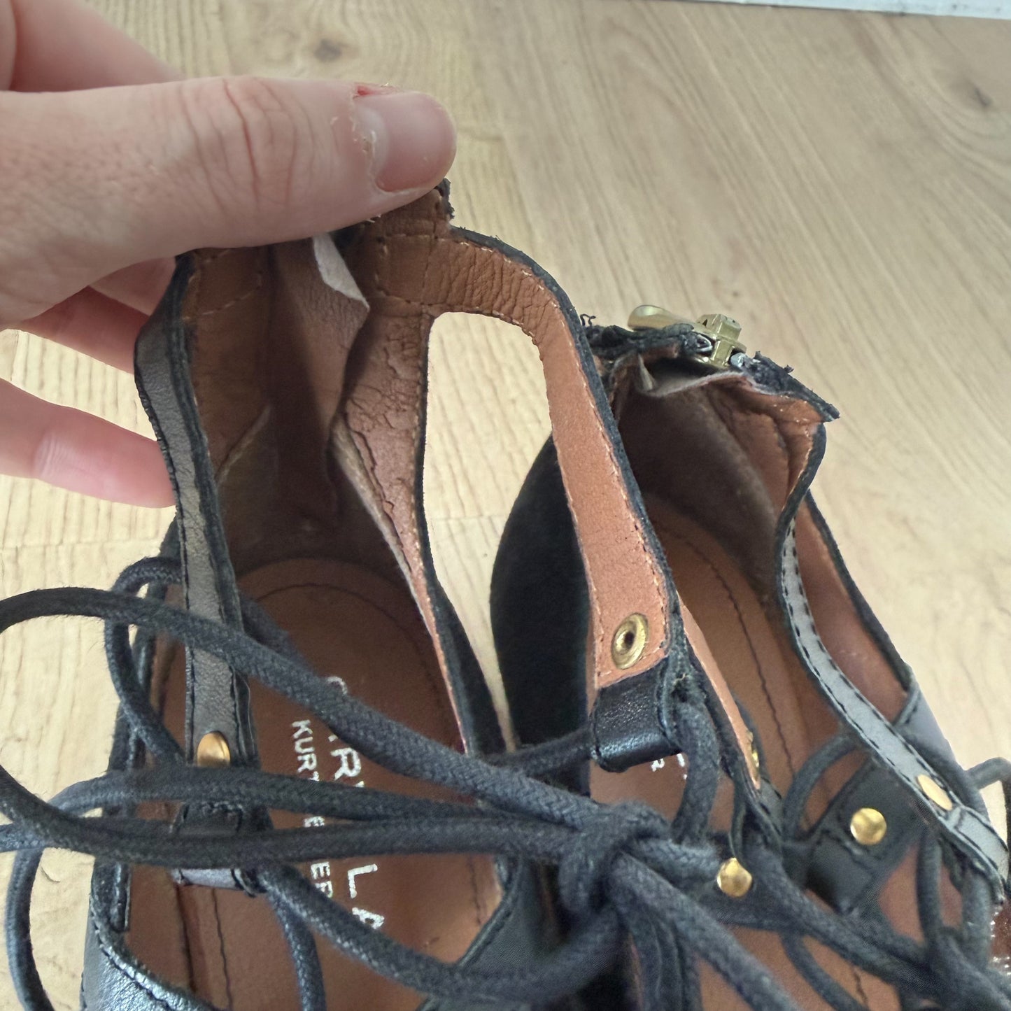 2010's Kurt Geiger Black Suede Lace Up Wedges / SZ 8.5