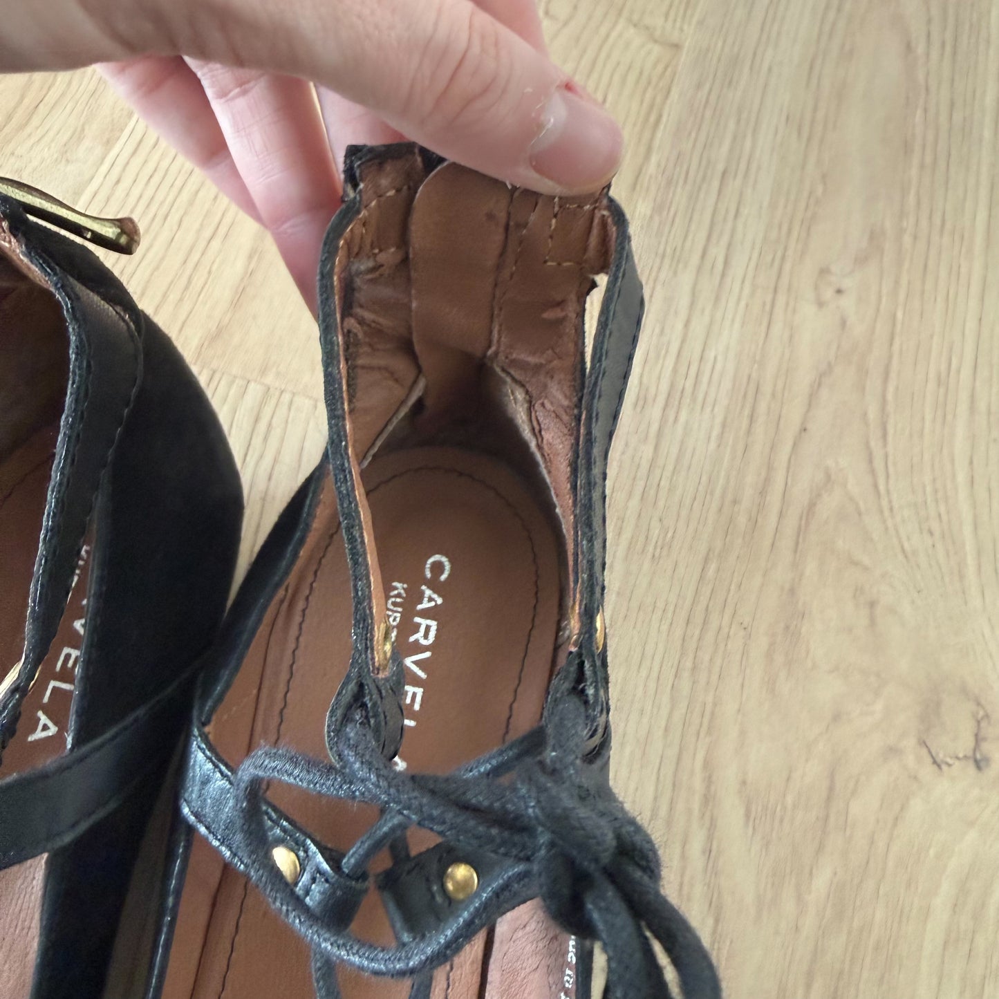 2010's Kurt Geiger Black Suede Lace Up Wedges / SZ 8.5